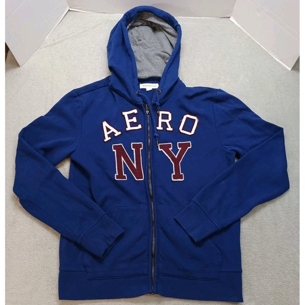 Aéropostale Aero NY Blue Full Zip Hooded Jacket Men's Size S Preppy Y2K Style.